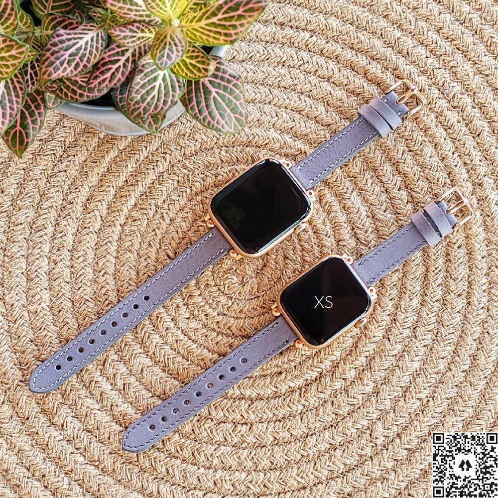 X-SMALL size Premium Leather Apple Watch Band Straps in Gray Slate